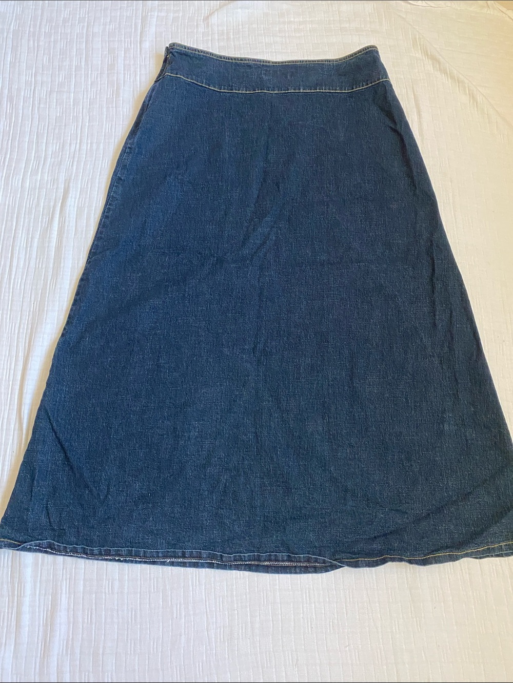 NC NEW CREATION 70% Cotton Embroidered Dark Blue Denim A-Line Skirt - Picture 4 of 8